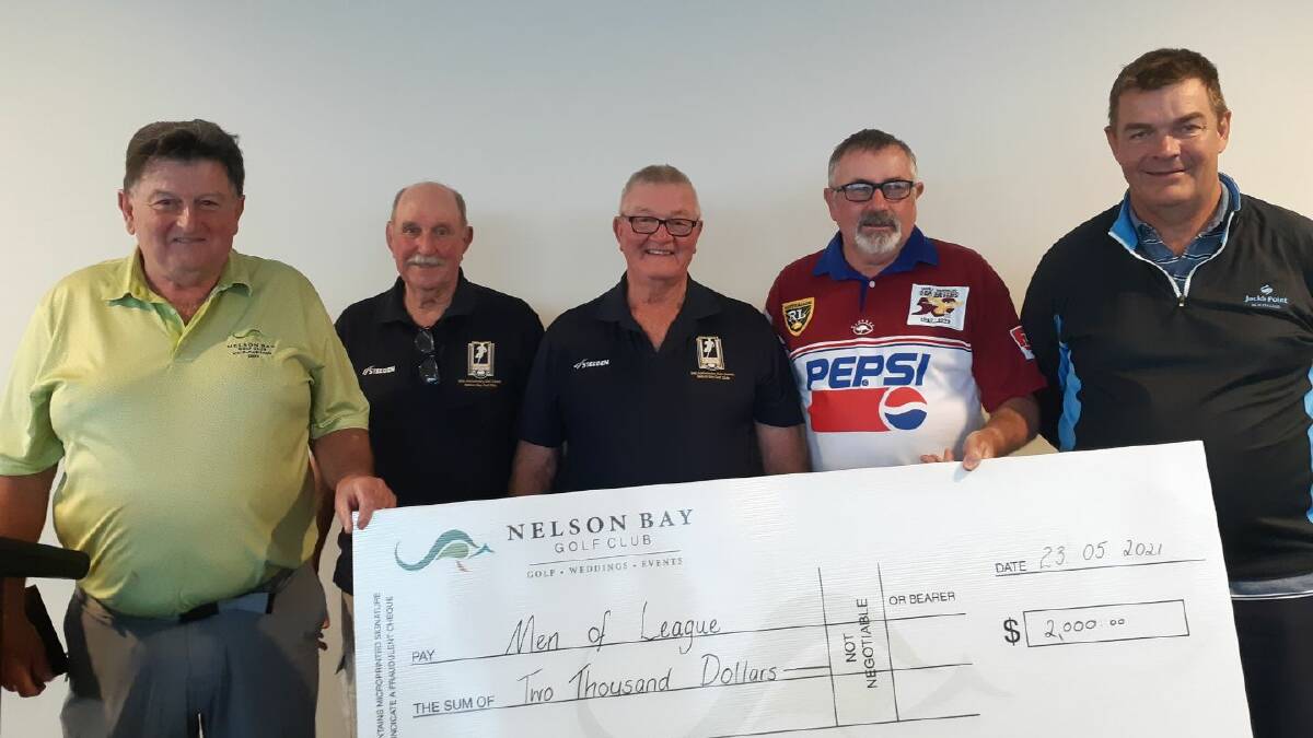 Nelson Bay Golf Club presenting a cheque to Port Stephens Men of League.