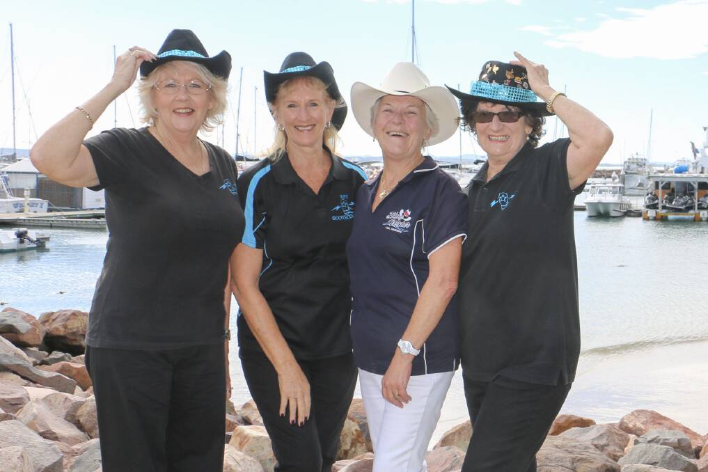 Line dancers Julie Rebrick, Pam Dowling, Margaret Taylor and Mel Smith in Nelson Bay in 2016. Ms Taylor leads the Blue Water Line Dancers and Ms Smith the Bay Bootscooters.