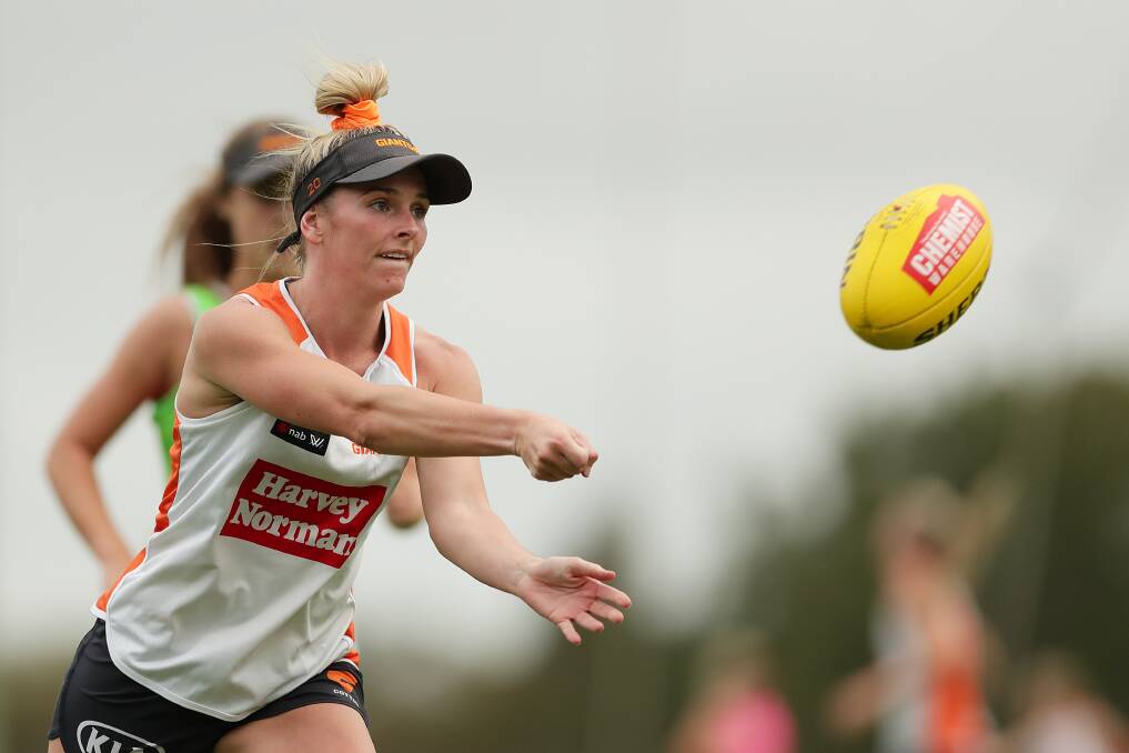 TRAINING HARD: Nelson Bay's Lisa Steane at GWS Giants pre-season training in Sydney. She's aiming to make her AFLW debut in 2020. Picture: Getty Images