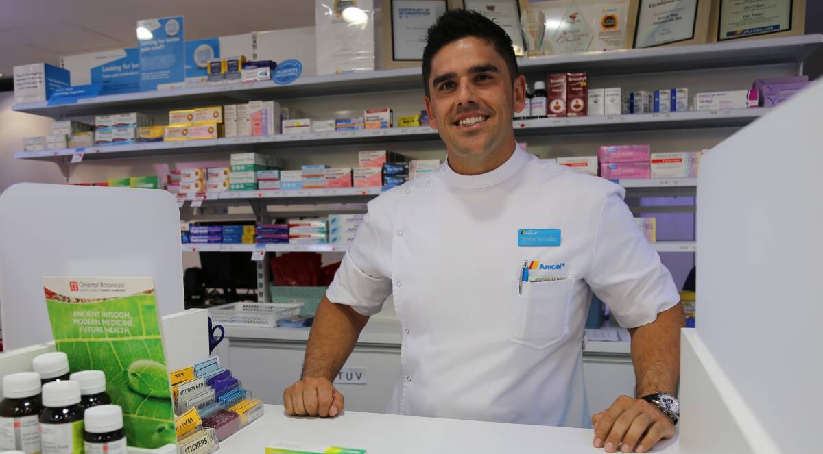 Pharmacist Christian Hernandez was injured when a car crashed through Amcal Plus in Salamander Bay on May 9. Picture: Ellie-Marie Watts