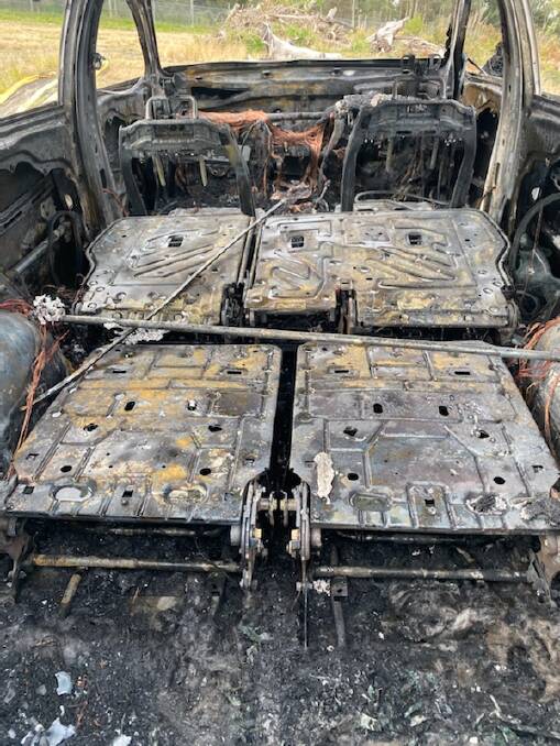 Image shows the interior of a Santa Fe found burnt out in Masonite Road, Heatherbrae on Sunday afernoon. Picture: Supplied