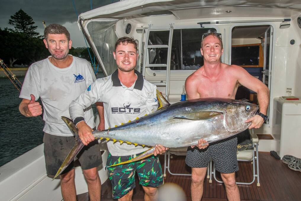 PROUD: Chris Miles, Hayden Wright and Thomas Wilson with their catch in the 2017 Garmin Billfish Shootout. Picture: Facebook/Newcastle Port Stephens Game Fish Club