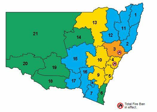 The RFS has issues a total fire ban for Sydney adn the Hunter regions for Monday, January 8.