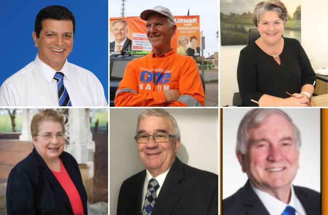Federal Election 2019: The Paterson candidates in order of ballot appearance (from top left) - Sachin Joshi (Liberal), Neil Turner, One Nation, Meryl Swanson (Labor), Jan Davis (Greens), Graham Burston (United Australia Party) and Christopher Arthur Vale (Christian Democratic Party).