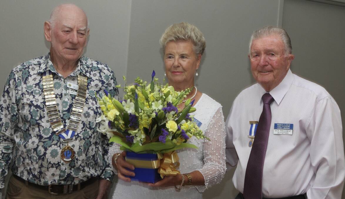Port Stephens Probus Club members George Hammond, Cathy and Leon Lindsay in 2014.