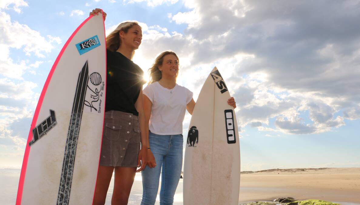 TUBULAR: Elle Clayton-Brown, from Corlette, and Jasmine Sampson, from Anna Bay, both 15, will enter the Port Stephens Toyota NSW Pro. Picture: Ellie-Marie Watts