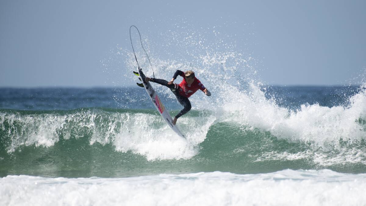 Avoca's Caleb Tancred, 17, beat his childhood friend and rival Mikey McDonagh from Lennox Head in the final of the Men's QS1000 in the Port Stephens Toyota Pro on Sunday. Pictures: Ethan Smith / Surfing NSW 