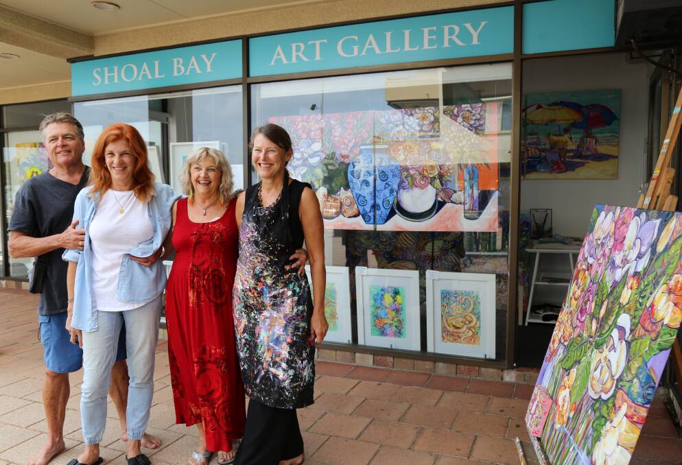 Ray Anderson, Helen Love, Marilyn Dawes and Megan Barrass outside the Shoal Bay Art Gallery.
