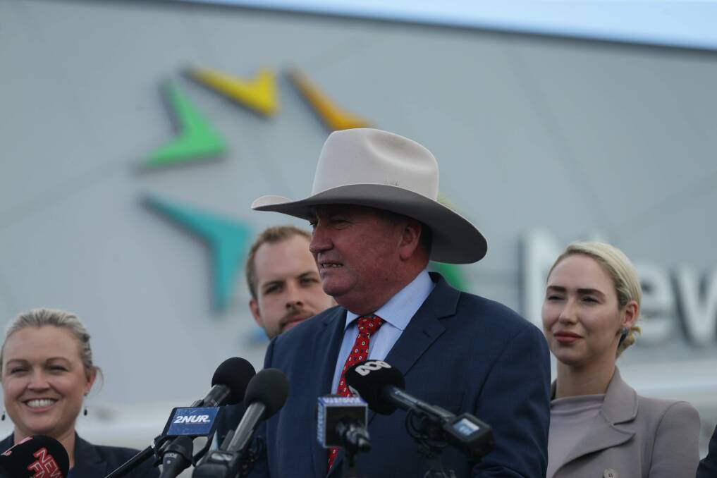 FEDERAL ELECTION: Deputy Prime Minister Barnaby Joyce at Newcastle Airport on Thursday, April 14 to pledge $55m for an international terminal upgrade. Picture: Jonathan Carroll