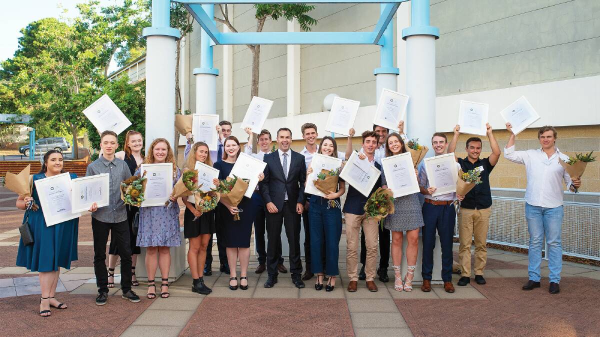SUPPORT: Last year's Port Stephens Mayoral Academic Scholarship recipients with Mayor Ryan Palmer (centre). Picture: Supplied