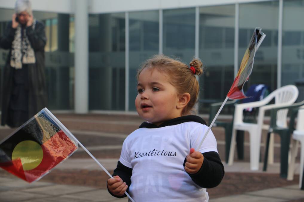Lowanna Stamp-Cook, 2, at the NAIDOC ceremony on Monday. Picture: Ellie-Marie Watts