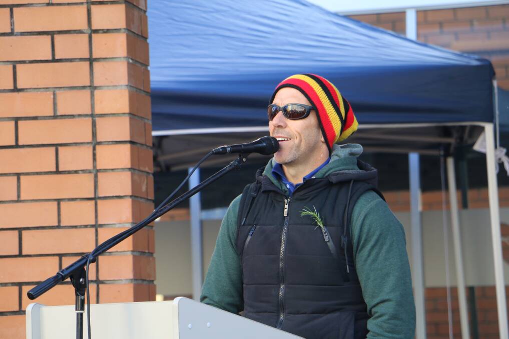 Andrew Smith, chief executive officer of the Worimi Local Aboriginal Land Council, speaking at Monday's NAIDOC opener. Picture: Ellie-Marie Watts