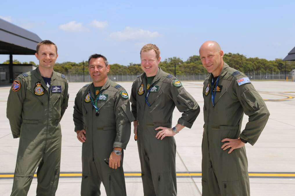 Squadron Leader Red Borrman, Wing Commander Jason Easthope, Sqn Ldr Ben Sawley and Wng Cmdr Leon Cossins at Williamtown RAAF Base on Monday. Picture: Ellie-Marie Watts