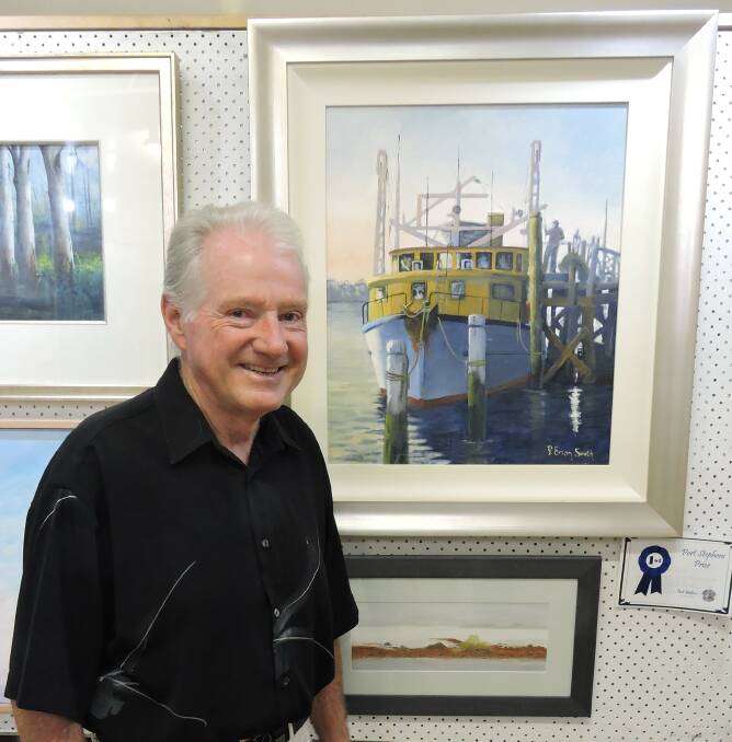 TOP WORK: Port Stephens Community Arts Centre member Peter Smith won the 2018 art prize with his work Sun's Last Rays. He has entered three paintings in three sections of the 2019 prize.