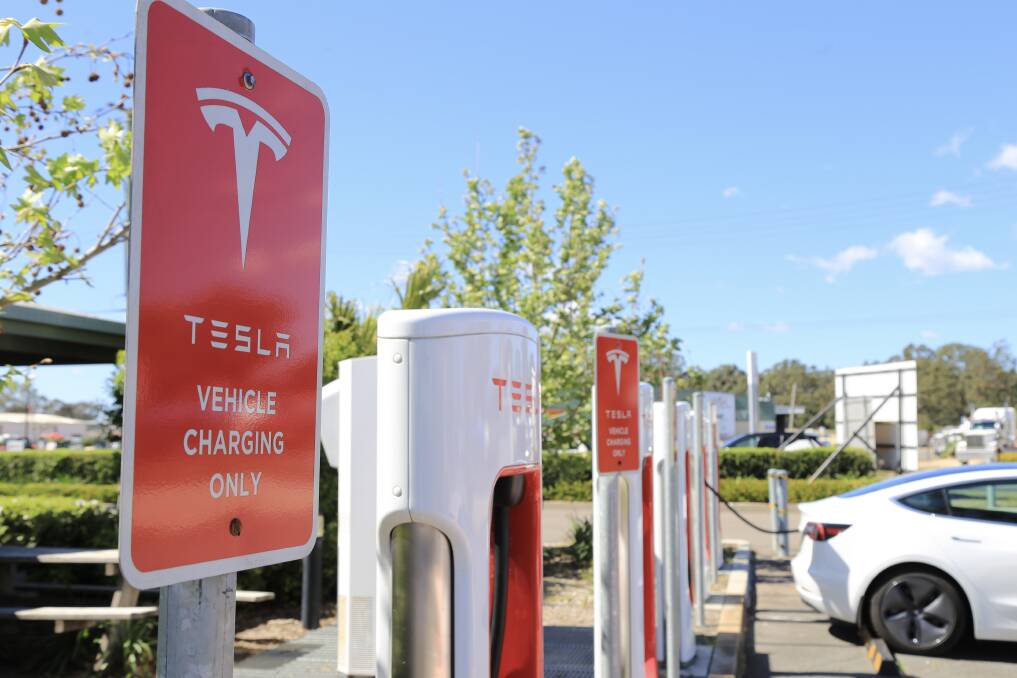 The Tesla charging station on the Pacific Highway at Heatherbrae. Picture: Ellie-Marie Watts