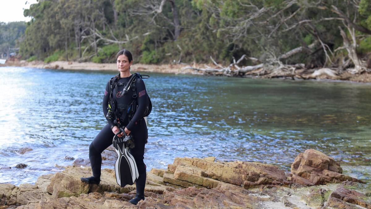 Port Stephens marine scientist and Southern Cross University PhD researcher Meryl Larkin at Fly Point in June 2021. Picture: Ellie-Marie Watts