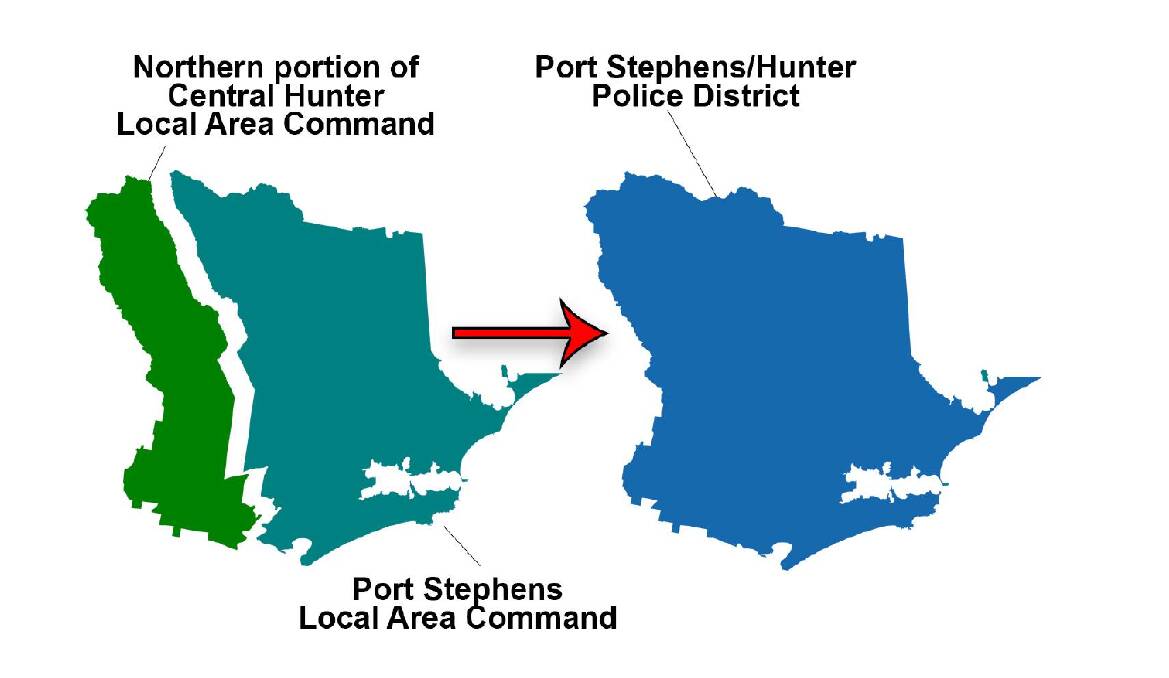 NEW POLICE AREA: From January 14, the Port Stephens Local Area Command and northern portion of the Central Hunter LAC will merge and become the Port Stephens/Hunter police district.