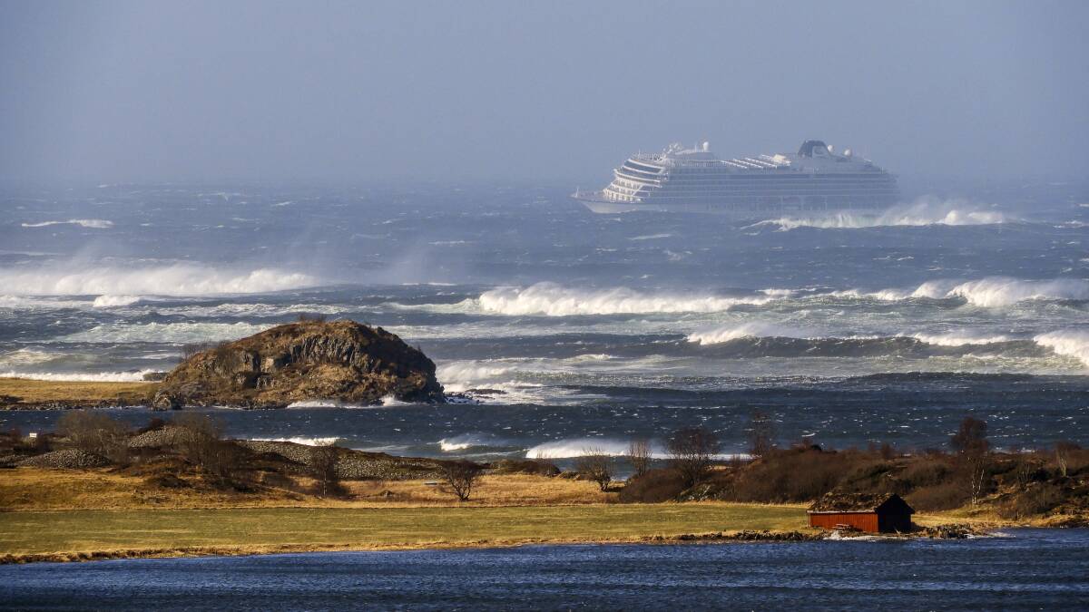 Viking Sky after sending a mayday signal because of engine failure in windy conditions near Hustadvika, off the west coast of Norway, March 23, 2019. Picture: Odd Roar Lange / NTB scanpix via AP