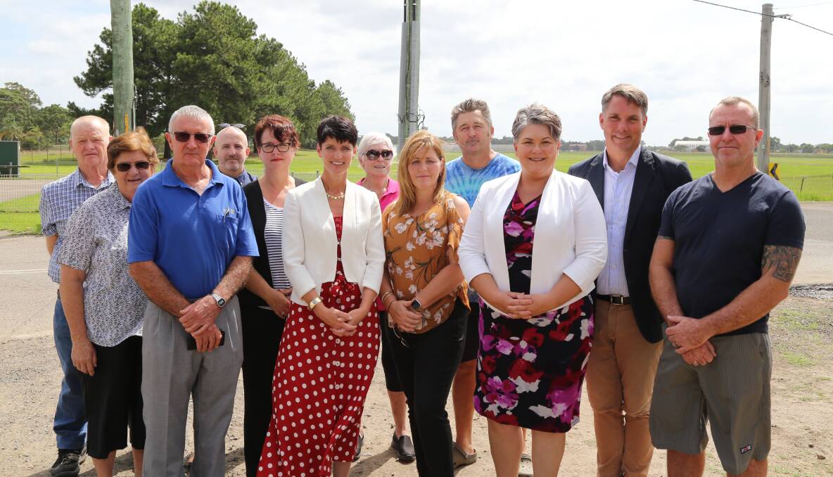 Port Stephens MP Kate Washington and Paterson MP Meryl Swanson with PFAS-affected residents in Williamtown on Thursday. Picture: Ellie-Marie Watts