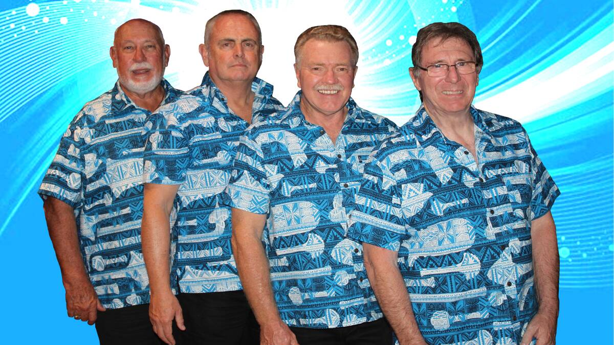 READY TO ROCK: Ric Clark, John Worth, Steve Milner and Ken Foote are the Blue Suede Boppers. This Port Stephens band will entertain at Soldiers Point Bowling Club on December 30.