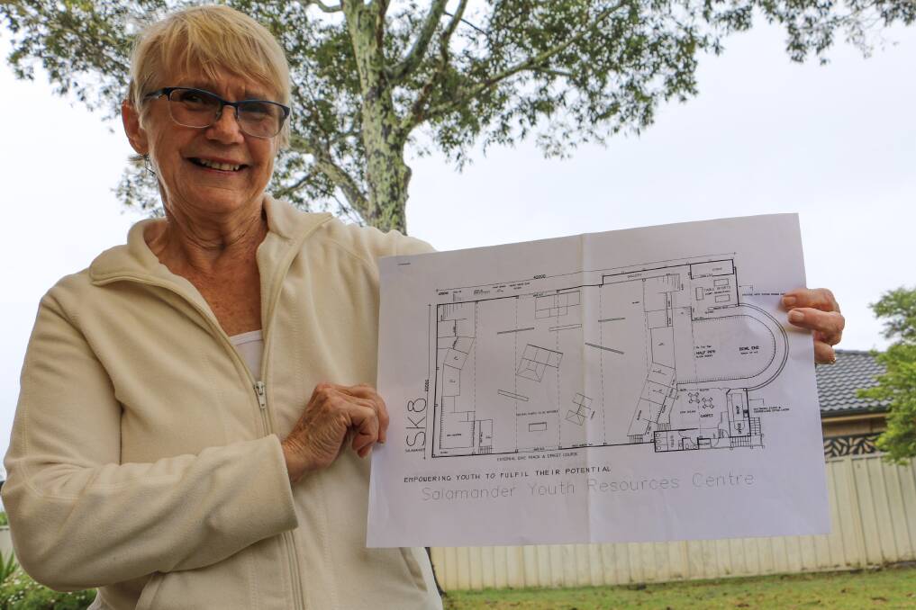LEGACY: TYCA founder Sally Dover with the original concept plans for the youth centre in Salamander Bay which were never realised.