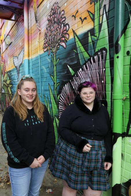 CONNECTION IS KEY: Port Stephens Youth Advisory Panel members Beth Phillips, 18, and Phoenix Terkildsen, 15, at Naked Alley in Nelson Bay. 