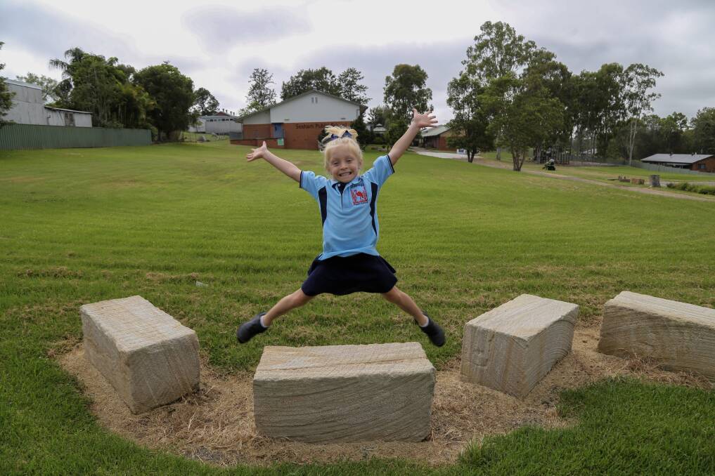 JUMP FOR JOY: Matilda Shawyer, 5, will begin kindergarten at Seaham Public School on Friday.