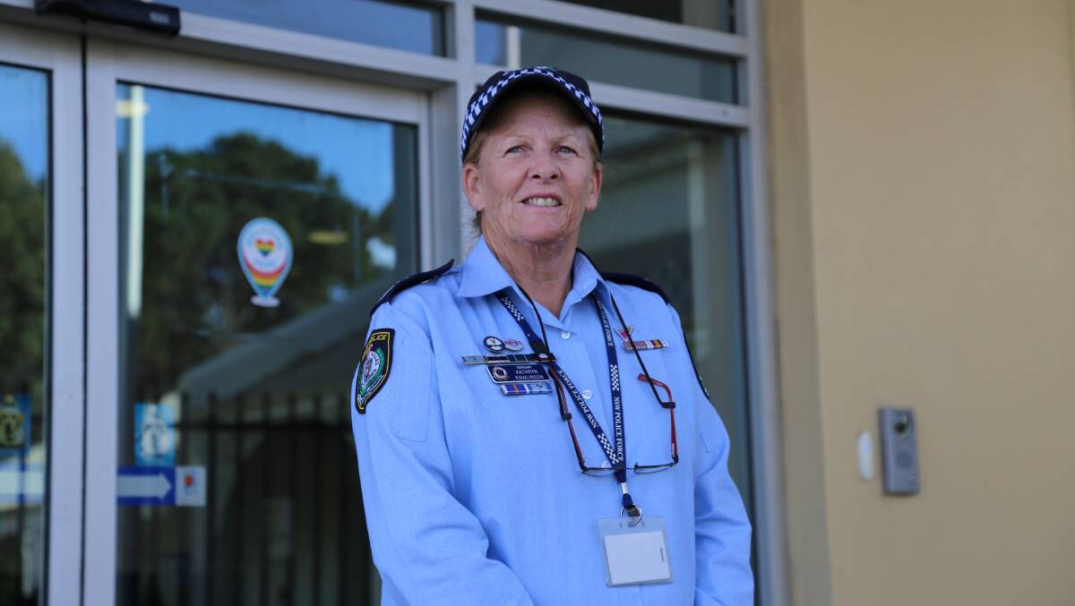 SUPPORTIVE: Sergeant Kathryn Rawlinson is the Port Stephens-Hunter's Gay and Lesbian Liaison Officer. Pictured with the rainbow Welcome Here sticker at Raymond Terrace Police Station. 