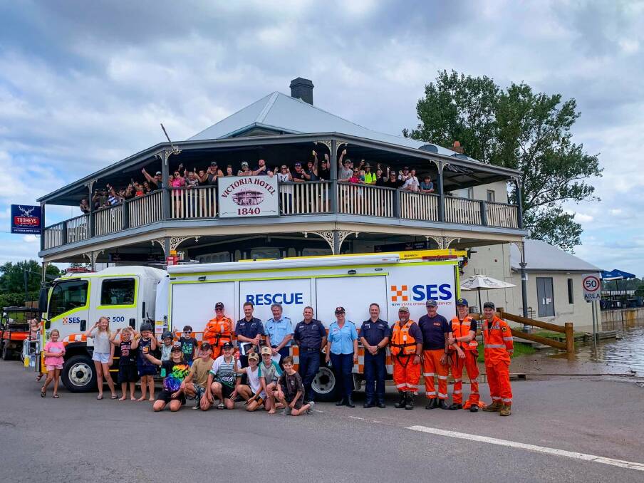 The Hunter River rose to the minor flood level of 2.50m early on Thursday morning, which resulted in cutting Hinton off from the rest of Port Stephens. Pictures: Port Stephens SES Unit