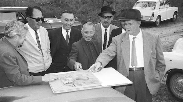 Port Stephens councillors inspecting the site of the new hotel at Salamander, October 1967. Picture: Arthur Renford