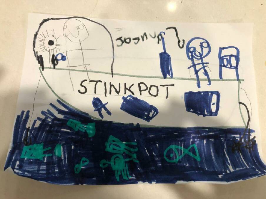 Josh Davidson's competition-winning drawing of John 'Stinker' Clarke's boat, Stinkpot. 
