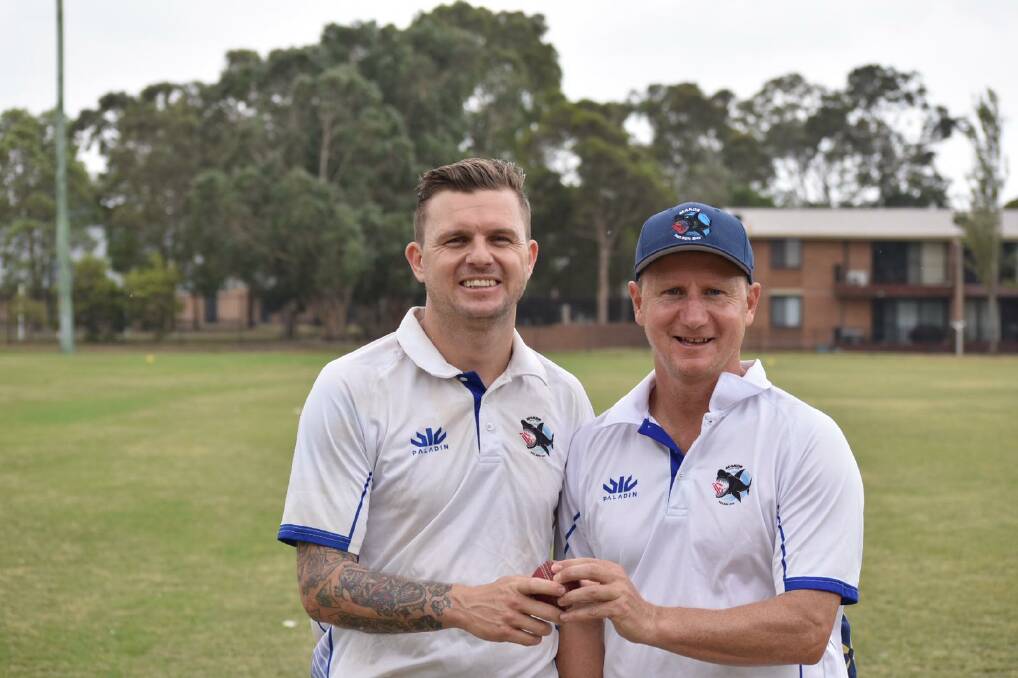 Nelson Bay A-grade opening bowlers Matt Palmer 5/16 and Andrew Daly 5/16 on the weekend after they both took five wicket hauls. Picture: Supplied