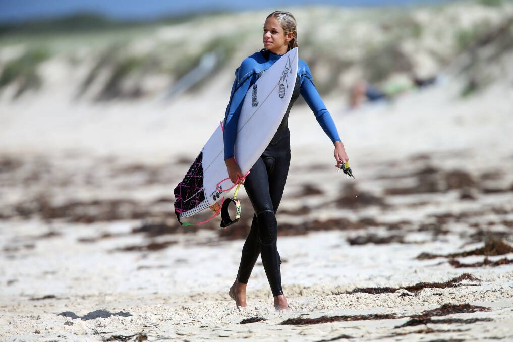 TALENTED: Elle Clayton-Brown, 15, from Corlette, pictured during a surfing competition at Port Kembla Beach in April 2016. She is entering King of the Box this year, which will be held in August. Picture: Sylvia Liber