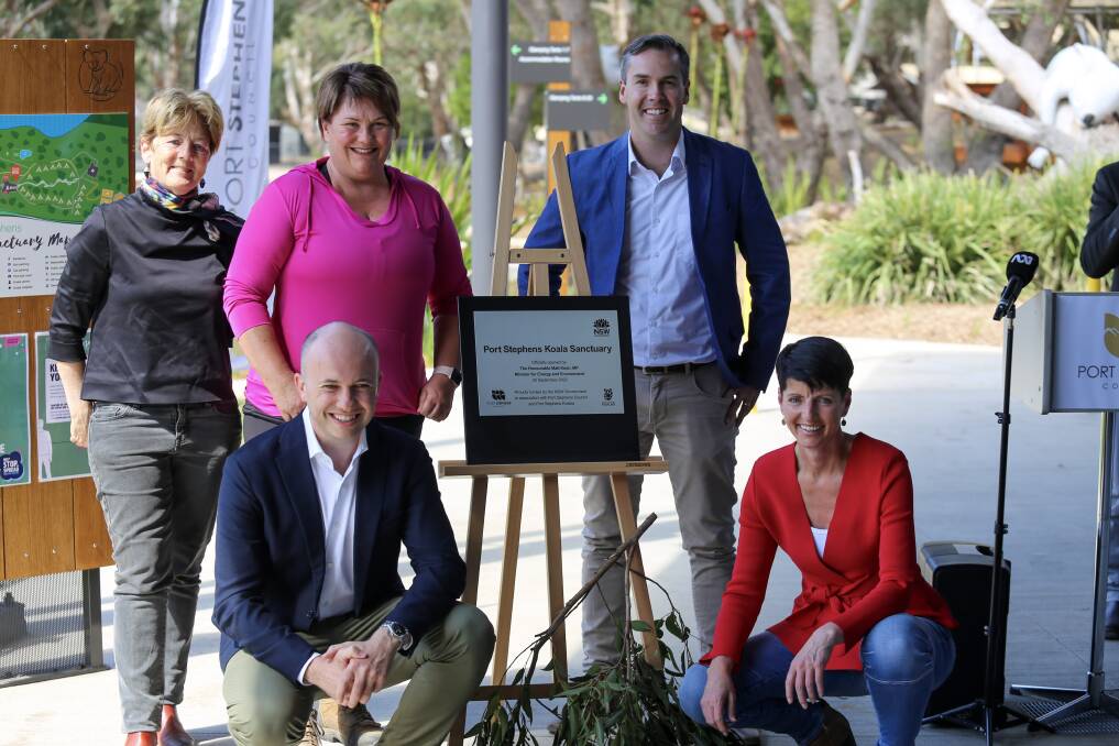 (Back left to right) Parliamentary Secretary for the Hunter Catherine Cusack, Paterson MP Meryl Swanson, Port Stephens Mayor Ryan Palmer, (front) NSW Environment Minister Matt Kean and Port Stephens MP Kate Washington (Shadow Minister for Environment and Heritage) at the sanctuary opening on September 25.