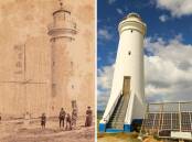 THEN AND NOW: The Priest family playing cricket under the Fingal Outerlight in the 1890s. Right is the lighthouse as it appears today.
