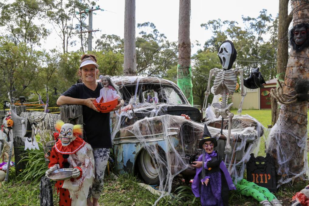JOY OF GIVING: Therese Mace from Medowie has gone all out for Halloween to put a smile on people's faces. Picture: Ellie-Marie Watts