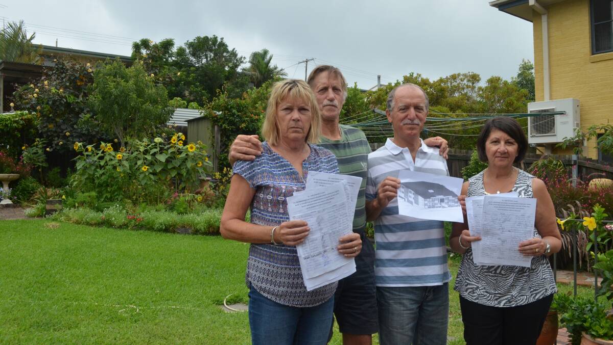NOT HAPPY: Marilyn and Russel Williams with neighbours Tony and Angela Athas, pictured in January, are opposed to the Shoal Bay development.