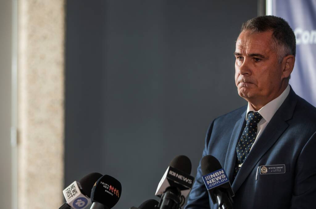 APPEAL: Detective Sergeant Jeff Little speaking to media in Newcastle on Wednesday, January 15. He announced a $500,000 reward in the investigation into the suspected murder of Steven Fenwick. Picture: Marina Neil