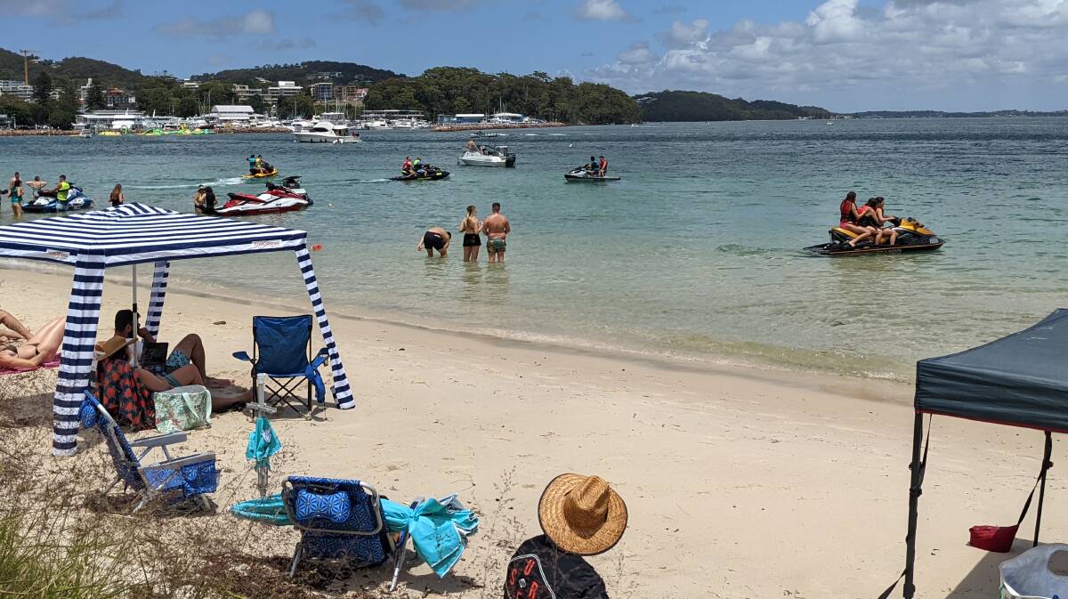 CONCERN: Jet skis off Nelson Bay Beach near Fly Point on January 3. William Knott from Corlette says more needs to be done about speeding jet skis.