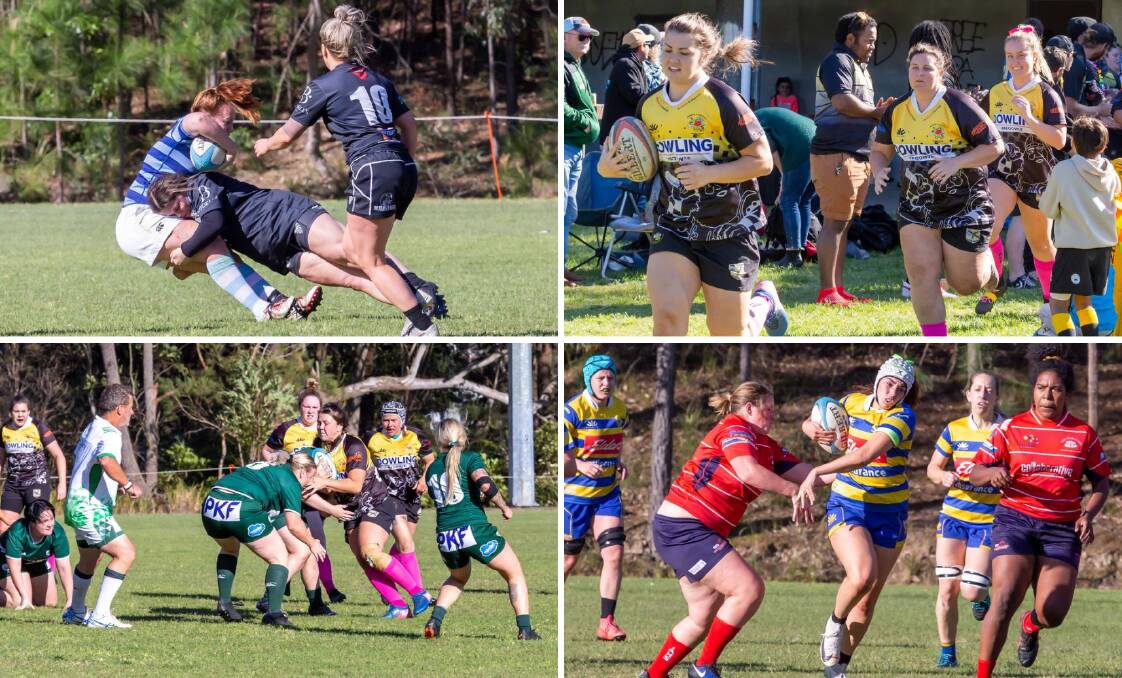 GOOD FORM: Action from round nine of the Rams Cup Women's 10s games hosted by Medowie Marauders (yellow). Pictures: Michael Folbigg
