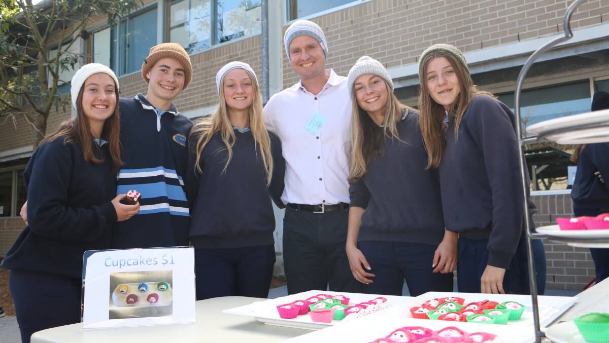 Tomaree High School students and staff donned beanies to raise money for the Mark Hughes Foundation on Thursday. Pictures: Ellie-Marie Watts