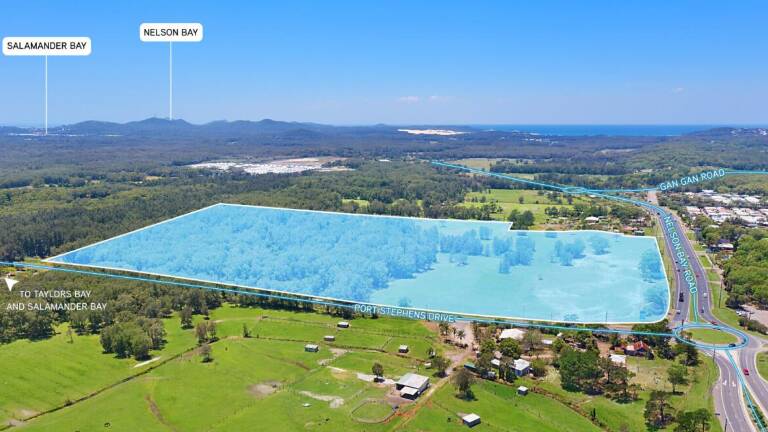 The piece of land at 4287 Nelson Bay Road, Anna Bay listed for sale with Colliers International. Picture: colliers.com.au