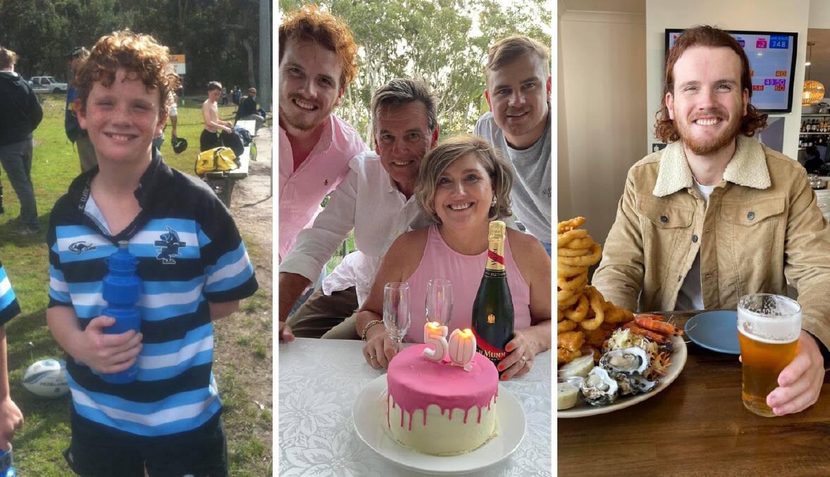 LOVED BY ALL: (Left) Dempsey Gascoigne as a Nelson Bay Junior Groper; (centre) Dempsey with family Jason, Amanda and Callum; (right) a recent picture of the 21 year old. Pictures: Courtesy of the Gascoigne family