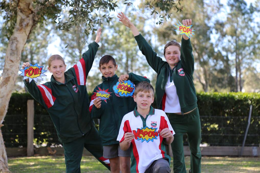 EXCITED: Mount Kanwary Public School leaders Clancy Oldfield, 11, Toby McDonald, 11, Kaily Frith, 11, and (front) Harrison Nichols, 12. Picture: Ellie-Marie Watts