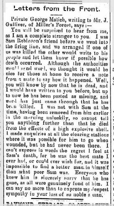 Letters from the Front | Raymond Terrace Examiner and Lower Hunter and Port Stephens Advertiser | Friday, November 10, 1916