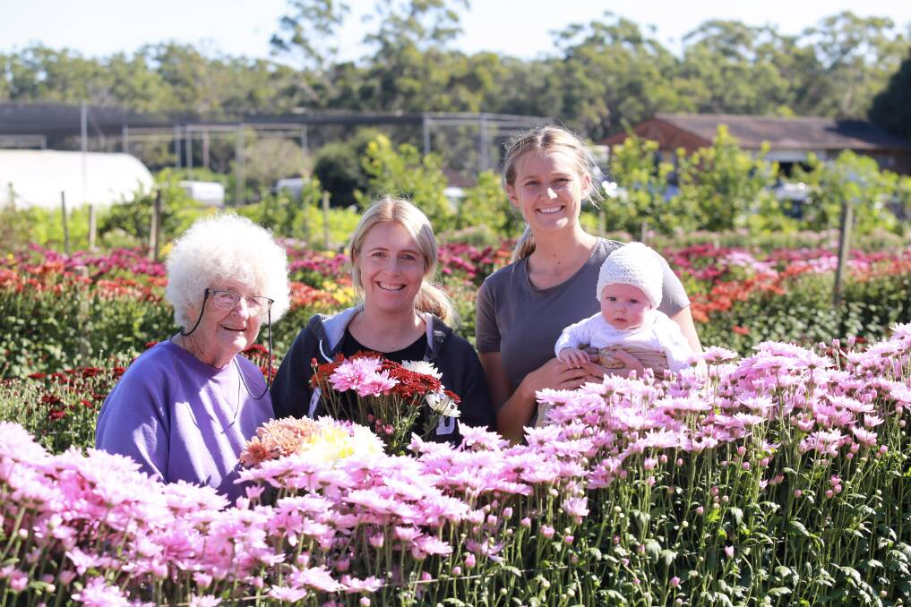 IN BLOOM: Frances Harris, Sarah Mulholland, Karli Harris and Maeve Harris at Little Tin Shed, Medowie. Picture: Ellie-Marie Watts