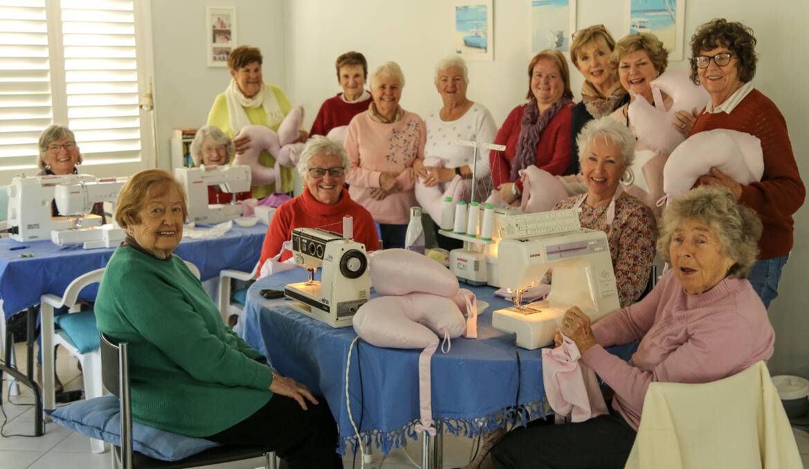 TOGETHER AGAIN: Crafty Tomaree Breast Cancer Support Group members who create comfort cushions, drainage bags and 'bounding boobies' to provide relief to patients. Pictures: Ellie-Marie Watts