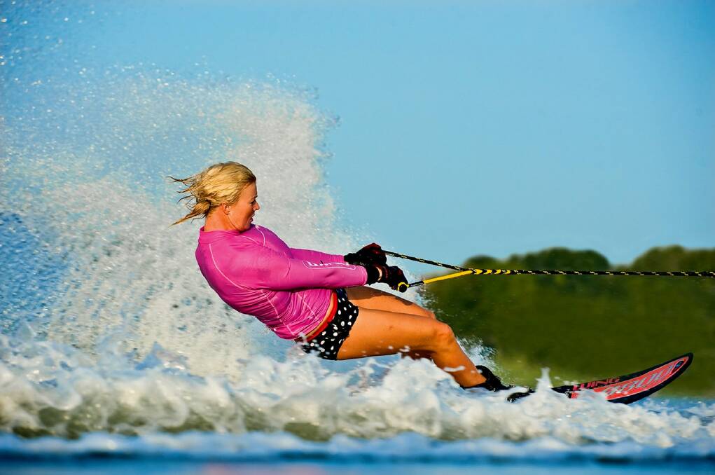 Karina Nowlan in action in 2008 when she was a world No. 1 waterskier. Picture: Bill Doster 