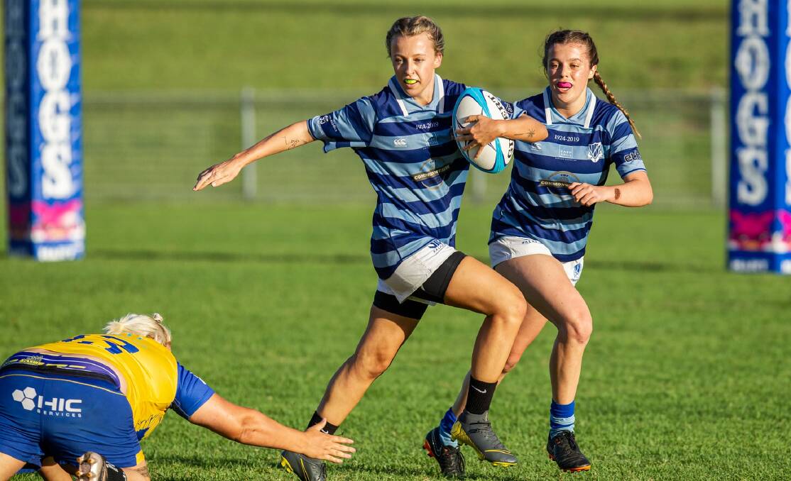 Nelson Bay Gropers women's sevens team in their first games of the NHRU competition at Tomaree Sports Complex on February 14. Pictures: Stewart Hazell