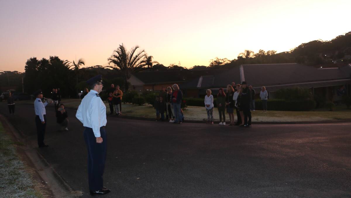Around 40 men, women and children gathered in a small community of Anna Bay to Light Up the Dawn last year. RAAF Base Williamtown Warrant Officers Andrew 'Jake' Elwood and Steve Medaris led the ceremony with a moving rendition of The Last Post and The Rouse as dawn broke over the horizon.
